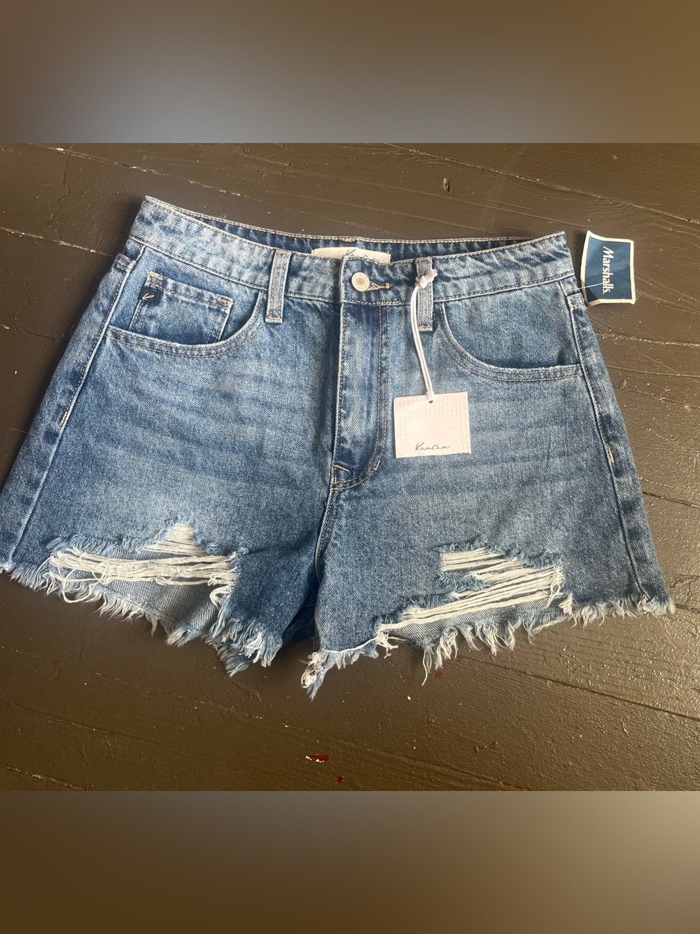 KanCan Light Blue Distressed High-Rise Denim Shorts
